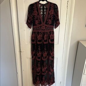 Elegant Black and Red Floral Dress